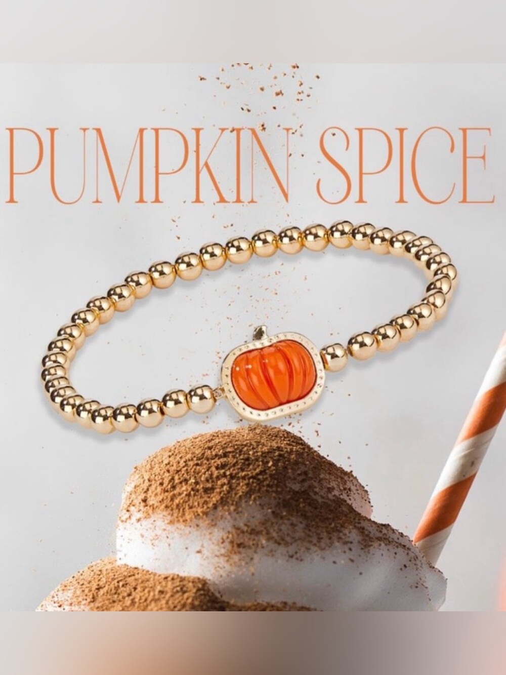 NEW Park Lane Pumpkin Spice Stretch Bracelet Gold Beaded Orange Acrylic Charm